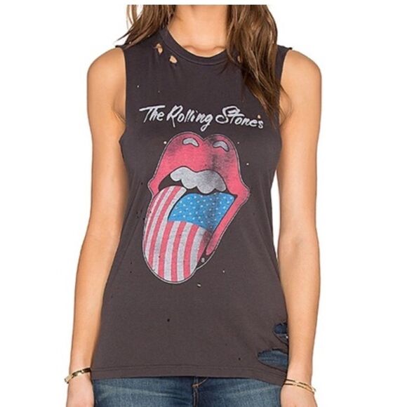 DAYDREAMER Tank Women Small Flag Tongue Tank Distressed Coal - Picture 1 of 13